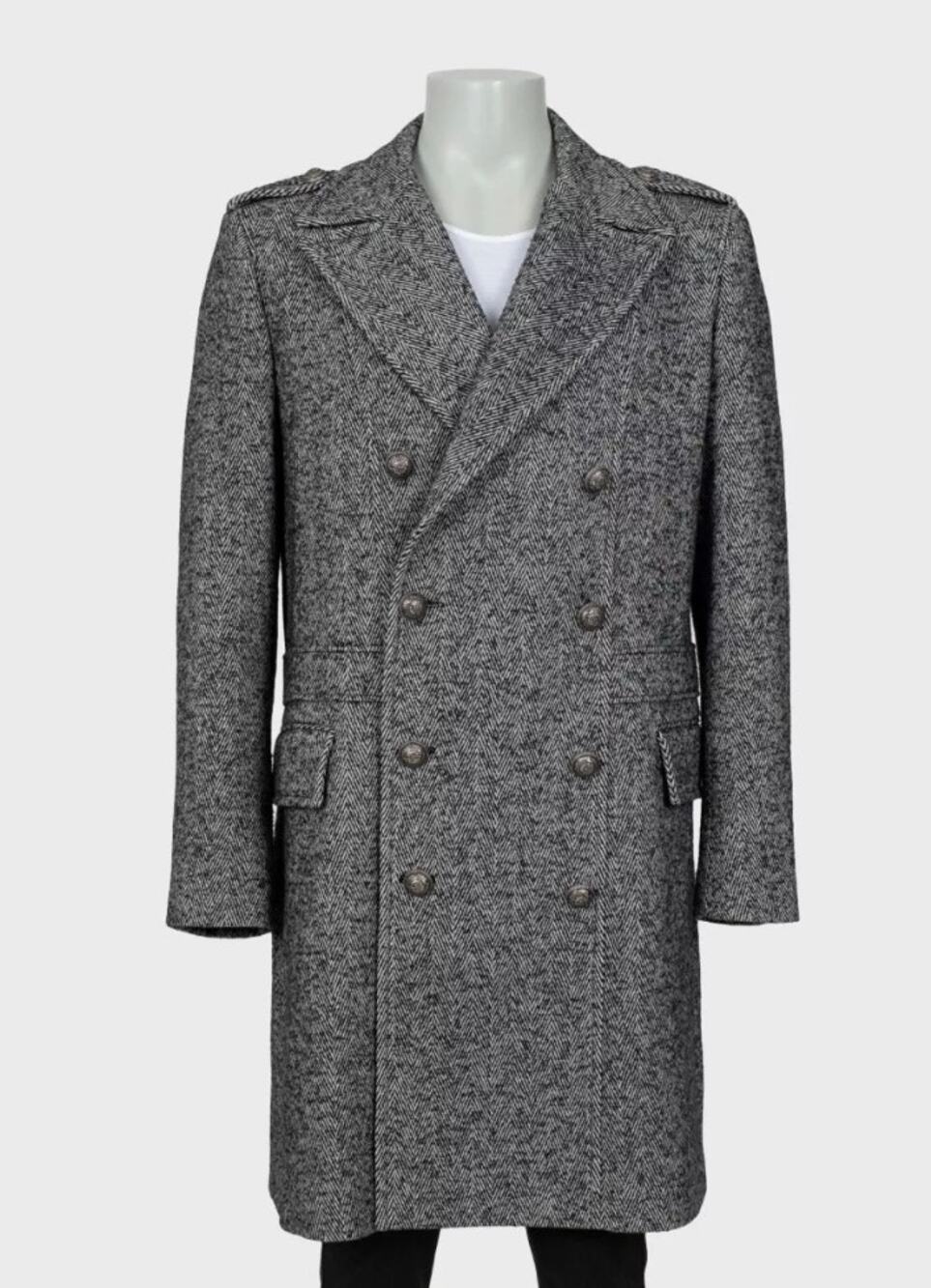 Balmain Men's Wool Blend Printed Overcoat Long Coat IT 56 3XL